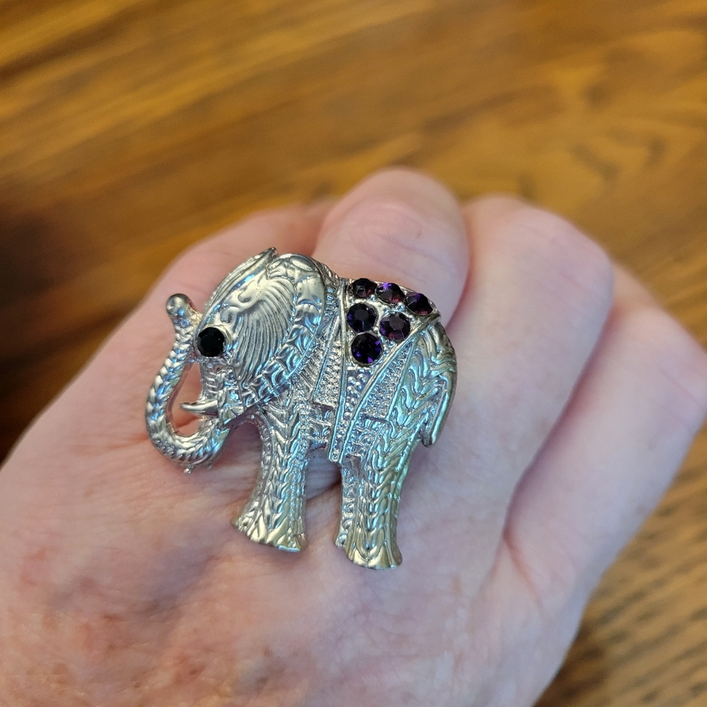 Vintage Elephant Ring Adjustable Band Good Luck Ring